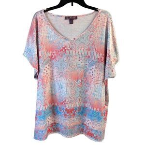 GLORIA VANDERBILT Women’s Capped Sleeve Embellished Scoop Neck Top Size 2X